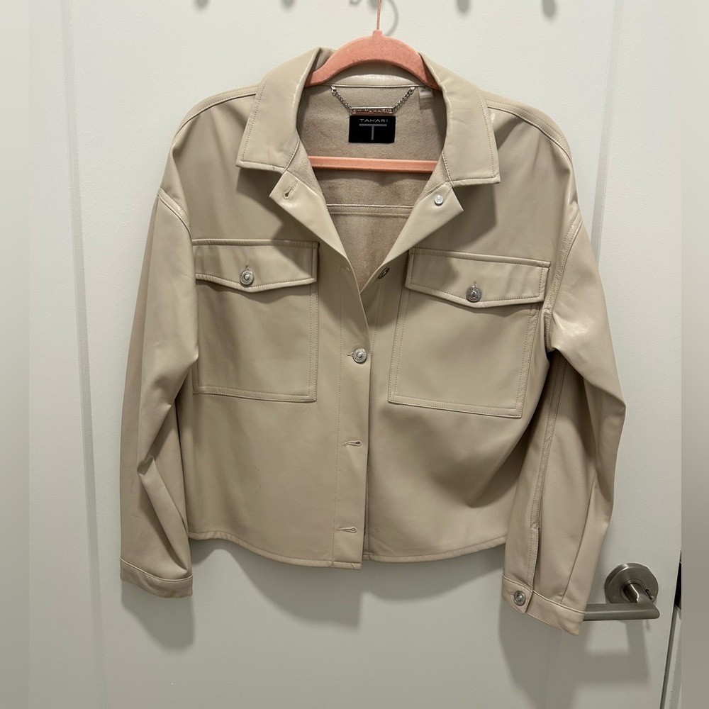 Faux leather shirt jacket